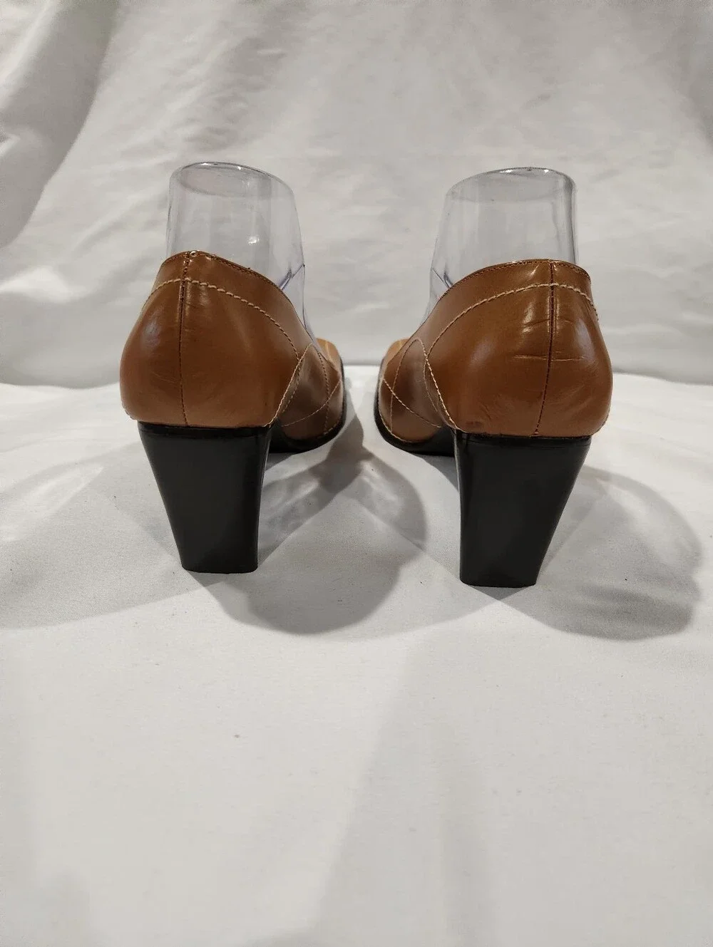Amanda Smith Tuscany Vintage Y2K Cognac Block Heel Square Tie Pumps Size 8